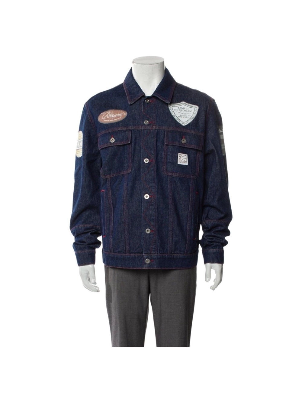 PACCBET Patch-Detail Dark Blue Denim Jacket